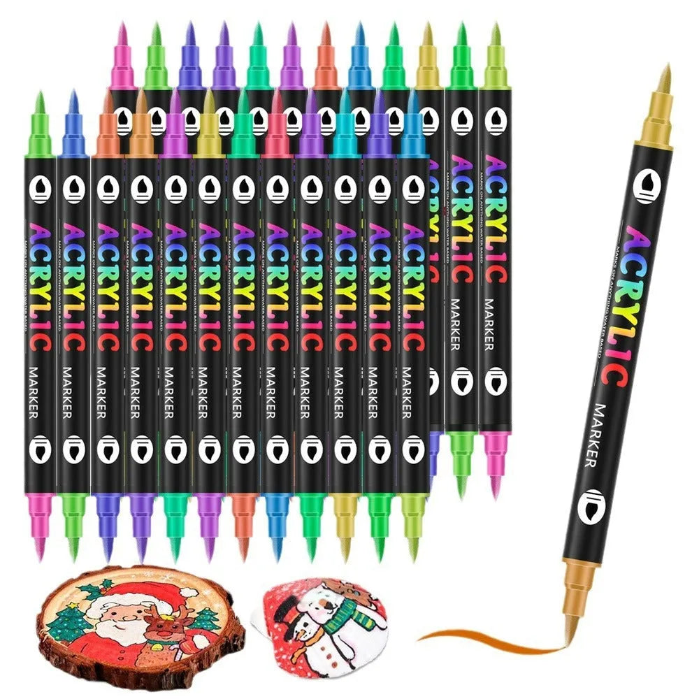 Set of double-headed opaque acrylic marker pens for painting on rock, glass, and metal surfaces.