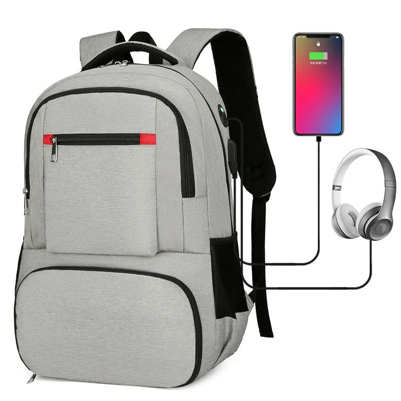 Insulated Oxford cloth backpack in light grey showing curved shoulder straps and dry-wet separation compartment
