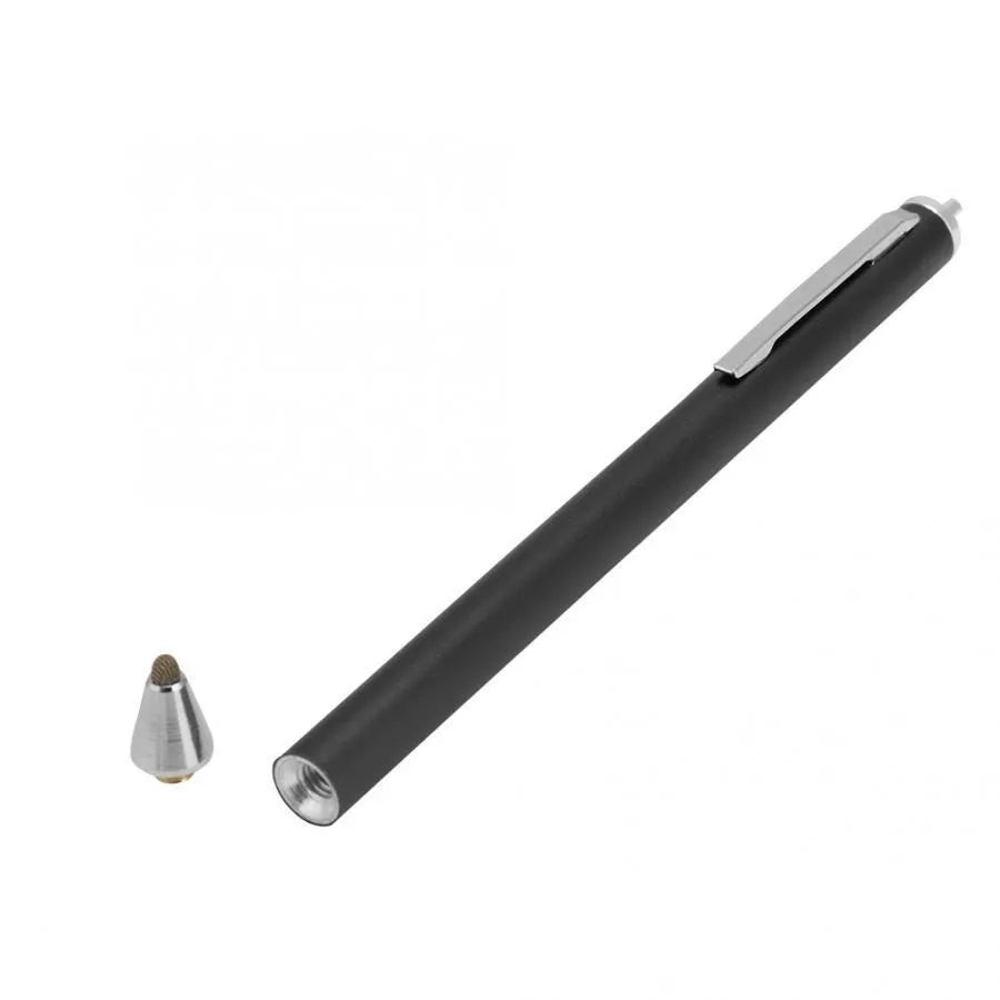 Metal fine-tip capacitive stylus for tablet drawing in silver, red, blue, gold, pink, grey, and black.