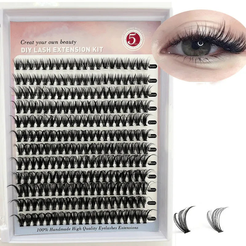DIY false eyelashes cluster package showing 30D and 40D density lashes with tweezers in 9-16mm lengths