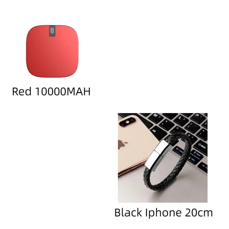 10000 mAh mini power bank with digital display in black, compact portable charger with two USB ports