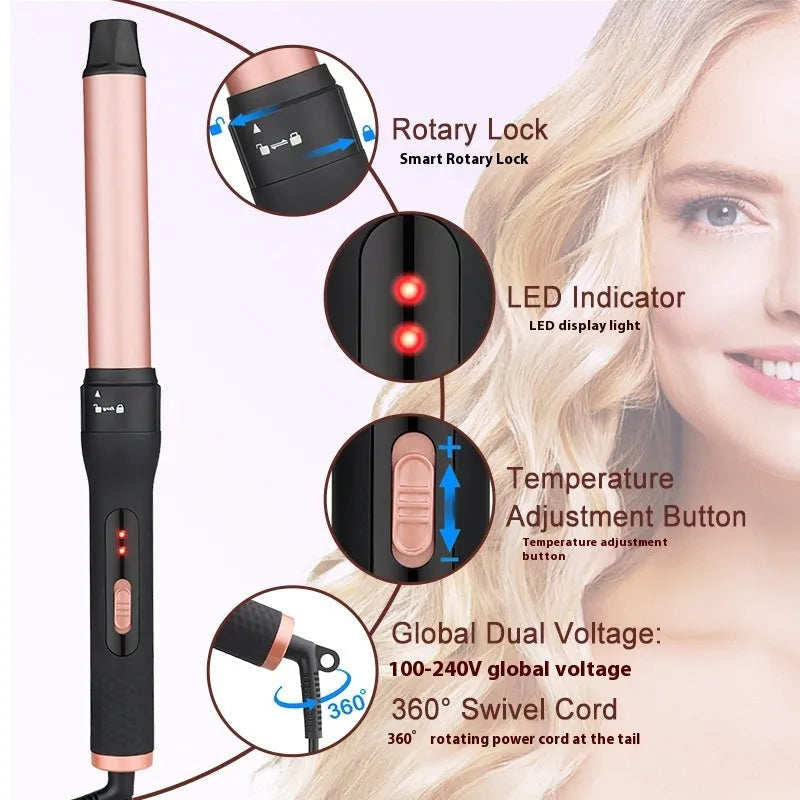 Three-tube water wave hair curler styling tool with wired power cord