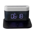 Wireless charging desktop clock night light lamp in black or white glass and ABS construction