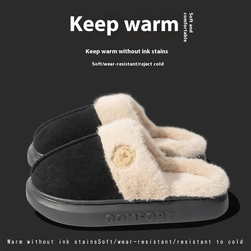 Plush fleece indoor slipper with thick PVC sole in multiple colours