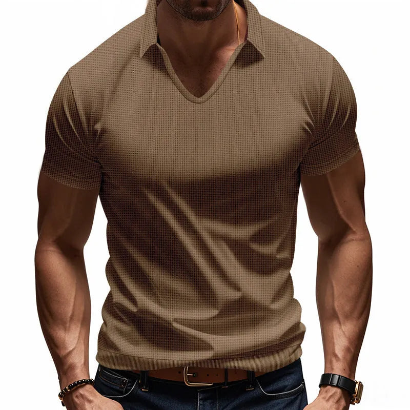 Men's loose fit V-neck short sleeve T-shirt in cotton blend fabric available in six colours