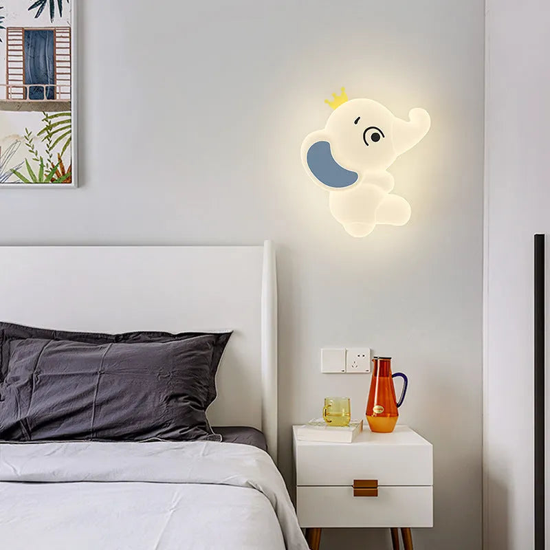White cream cartoon elephant wall lamp with balloon elephant design 22cm tri colour dimming