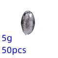 Olive-shaped lead fishing sinkers in sizes 1g to 20g, streamlined design for coarse and carp rigs