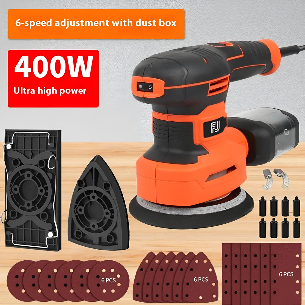Multifunctional electric sander with speed control for woodworking polishing, includes abrasive disc and sandpaper