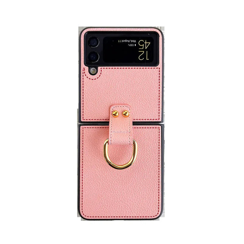 Samsung Zflip4 foldable phone case in imitation leather with frosted finish and sheepskin ring