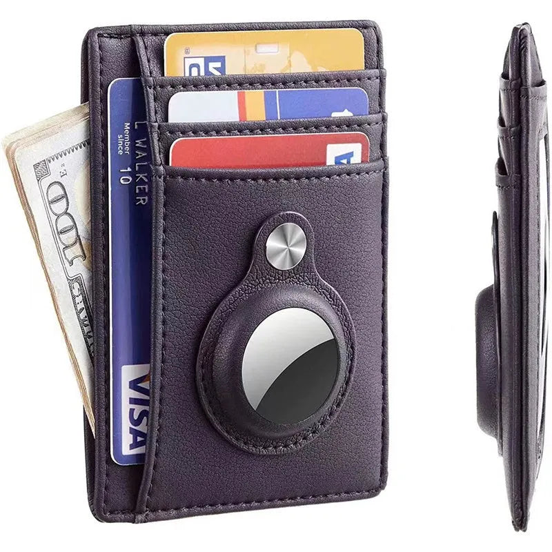 Ultra-thin RFID card holder wallet in black PU leather with multiple card slots