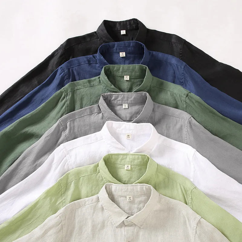 Chinese style linen long sleeve shirt in cardigan design available in multiple colours