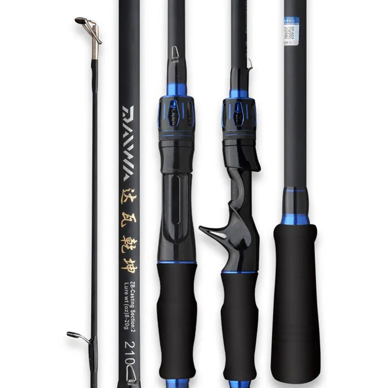 1.8m carbon fibreglass long-range fishing rod in blue on beach for sea surf casting, two-section design