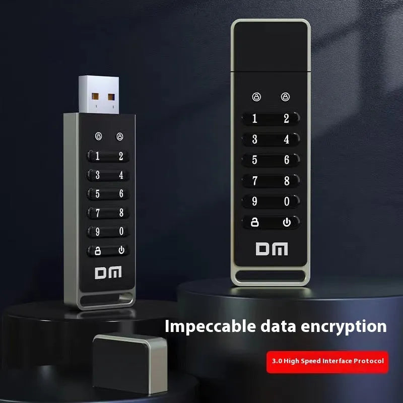 Silver metal fingerprint encryption USB flash drive with 64GB capacity and USB 3.0 connector