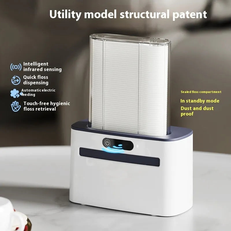 Intelligent Induction Dental Floss Box in dark gray, light gray, and gold colour options.