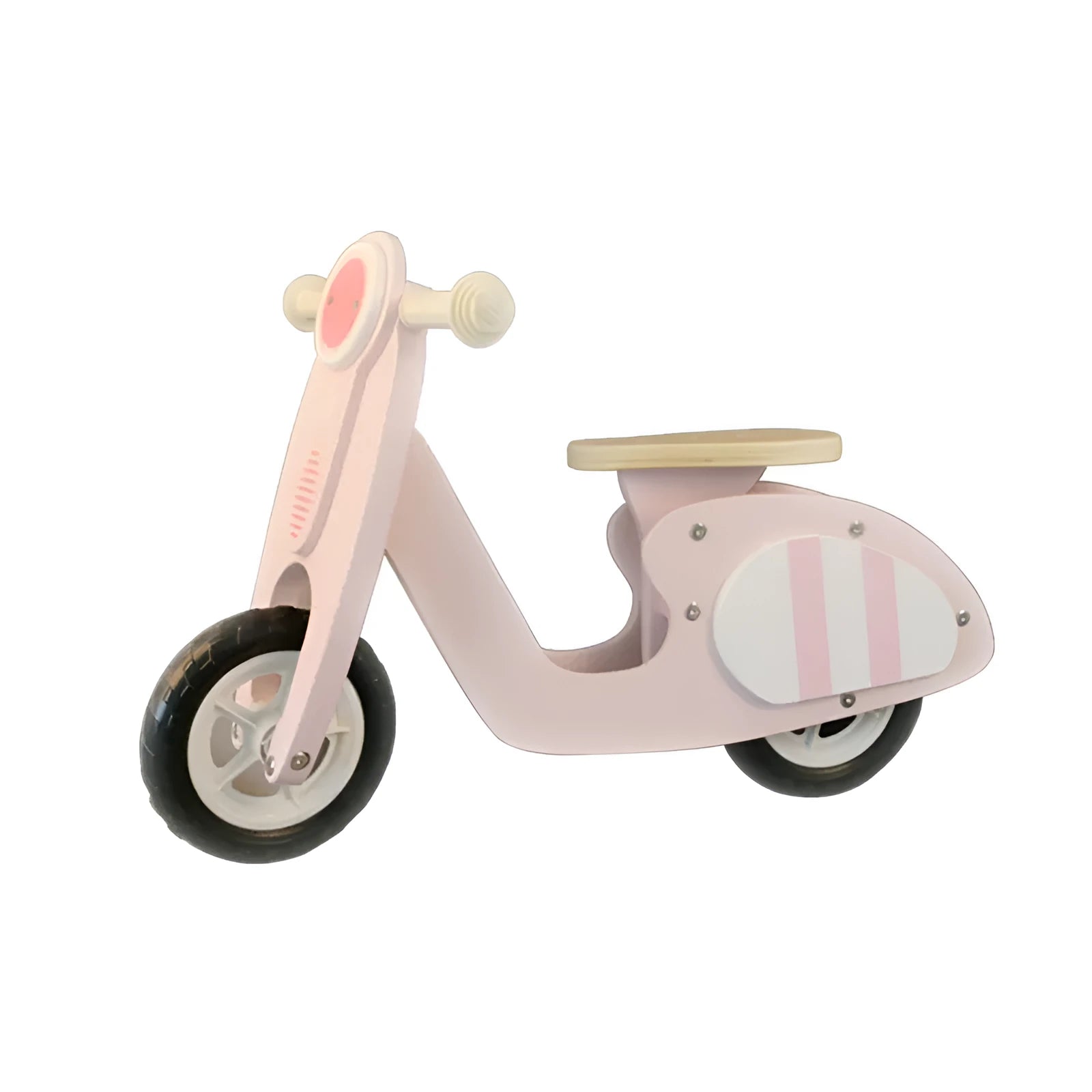Pink wooden balance scooter for toddlers with 10 inch wheels