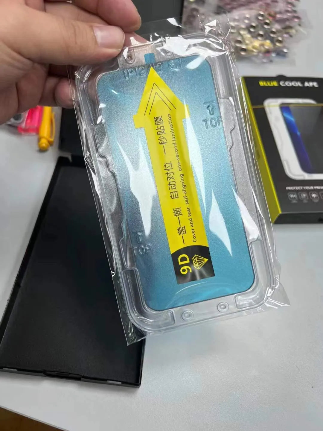 Tempered glass front film for iPhone 13 to 11 series, full transparent HD, 9D second sticker box set