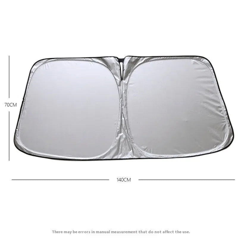 Titanium silver aluminium foil car sunshade for windshield heat and UV protection.