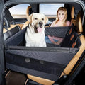 Grey water resistant cloth dog bed measuring 56x56x40 cm for car travel with pets