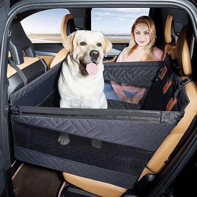 Grey water resistant cloth dog bed measuring 56x56x40 cm for car travel with pets