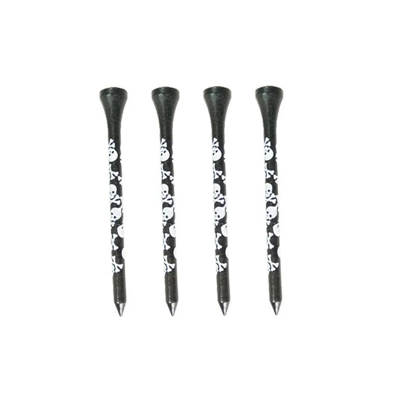 Black bamboo golf spike dowel pins with skull print in 70mm and 83mm lengths