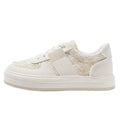 Beige plaid platform leisure sports shoes with front lace-up fastening and rubber sole