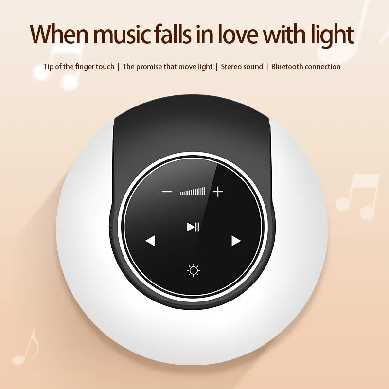 Bluetooth speaker LED desk lamp with touch control, stepless dimming, 2000mAh USB battery, 148 x 148 x 48mm folding body