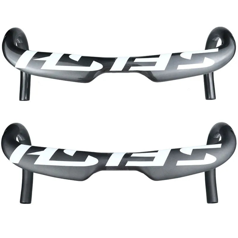 Carbon fibre road bicycle drop handlebar shown in a choice of colours and multiple width sizes.