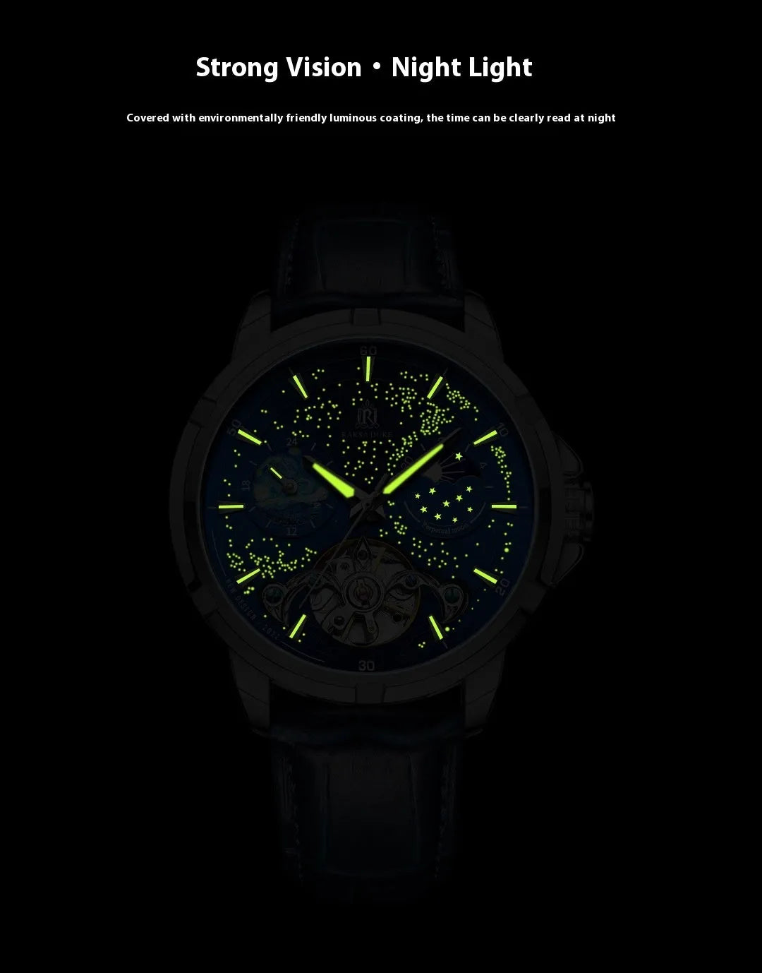 Men's blue automatic mechanical watch with 14mm case thickness showing T885B dial detail