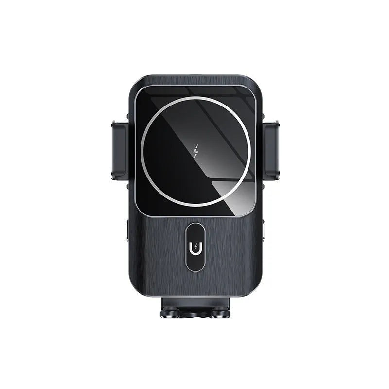 Black car wireless charger phone holder with 15W charging and choice of mounting brackets
