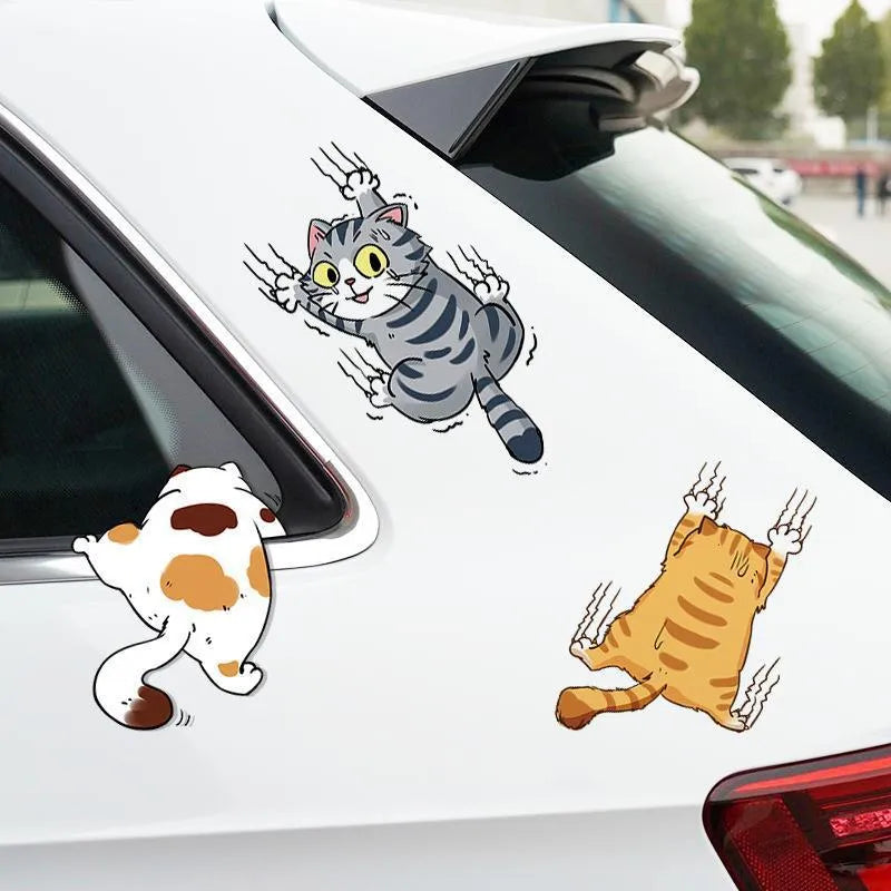 Three cat cartoon vinyl stickers for car doctor blade covers with adhesive tool, available in multiple sizes