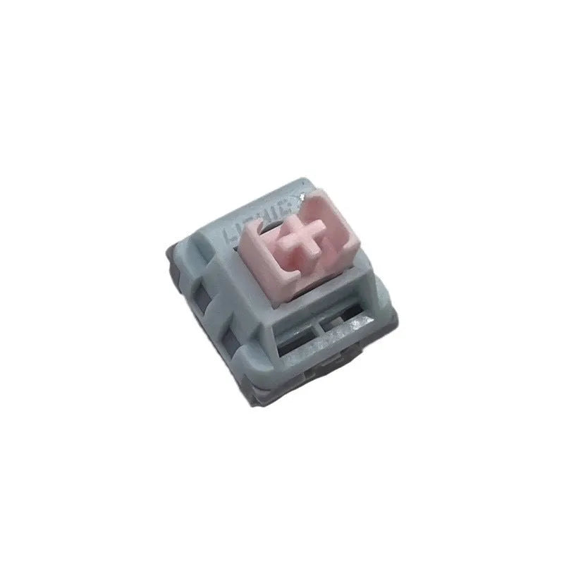 Four Dew Axis-4 silent linear mechanical keyboard switches showing bridge plug-in structure