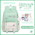 Waterproof pink Oxford cloth girls school backpack with curved straps on a white background.