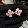 Golden-purple oil-spot glaze floral stud earrings with gold plating on copper base.