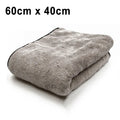 Microfibre car wash towel showing 75x35cm, 60x40cm and 100x40cm size options for vehicle cleaning