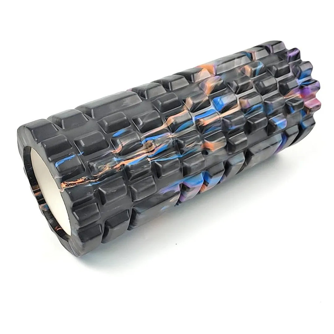 33cm camouflage EVA foam roller in blue green yellow pattern for fitness and massage