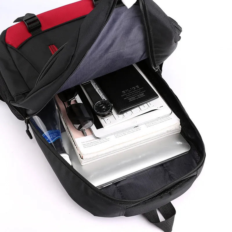 Waterproof nylon middle school student schoolbag in black, red, blue, or grey with airpillow straps