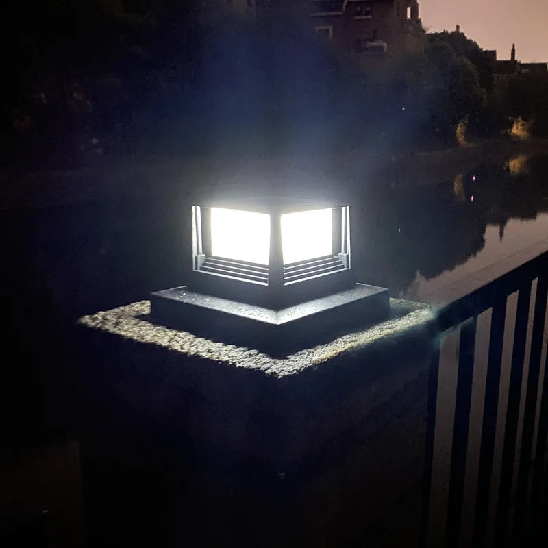 Outdoor solar pillar lamp, square 160mm x 160mm x 110mm, IP44, black or white, for home courtyard