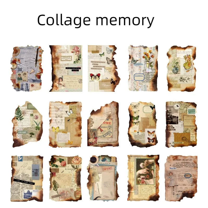 Burnt fragments series lightweight paper pack with 30 irregular shaped pieces for collage and journaling projects