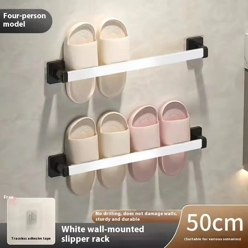 Wall-mounted bathroom slipper rack with seat in Nordic style, carbon steel construction, punch-free installation