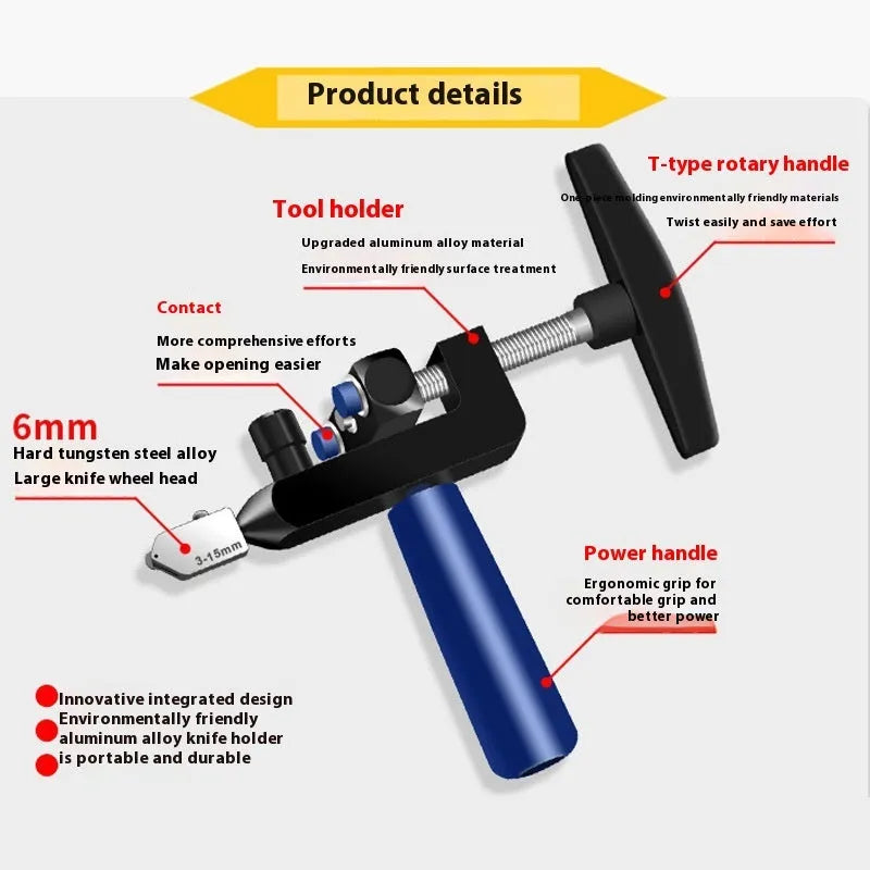 2-in-1 gold knife luxury set ceramic tile opener and glass cutter with hard alloy wheel for cutting depth 3-15 mm