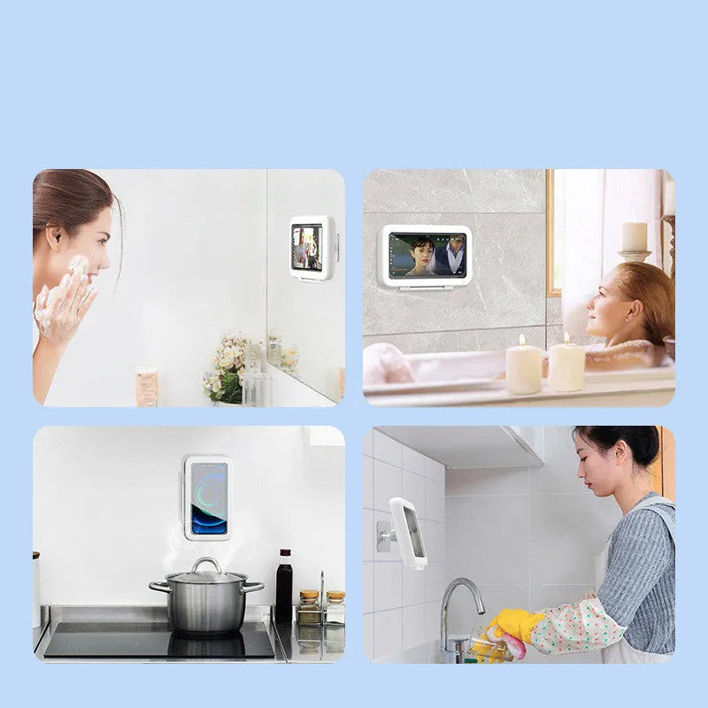 Waterproof shower phone holder with touch screen and anti-fog window in black, pink, or white