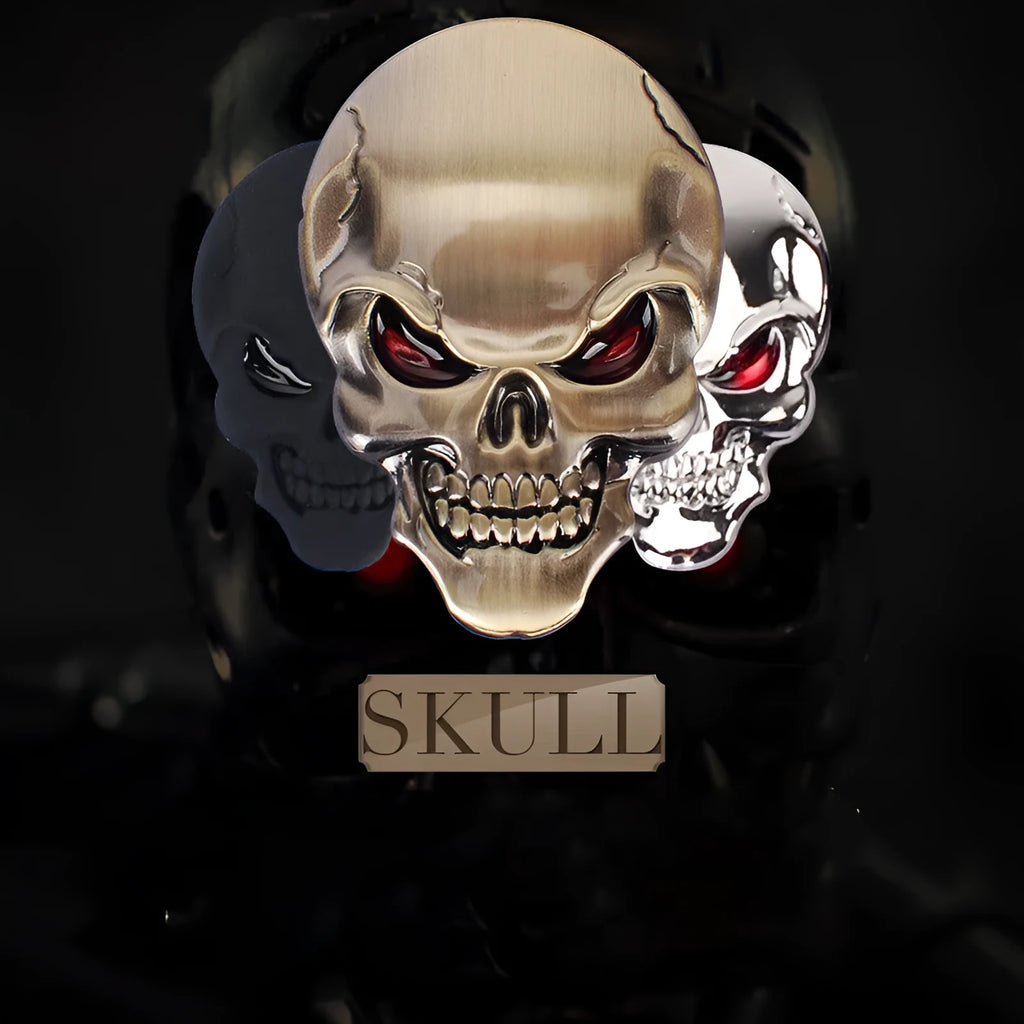 Zinc alloy metal skull car body sticker with red eye ghost head pattern 3.4cm by 5.0cm