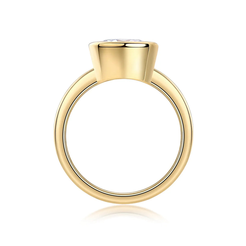 Time Foam round 9.0mm moissanite wedding ring set gold-plated S925 silver band on white background