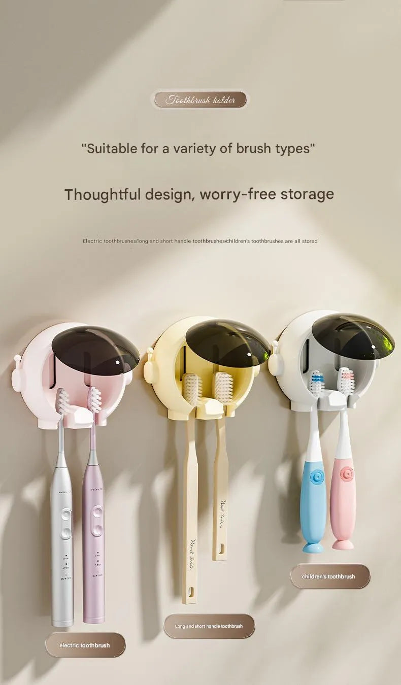Cartoon wall-mounted no-drilling bathroom storage rack holding electric children's toothbrushes in pink