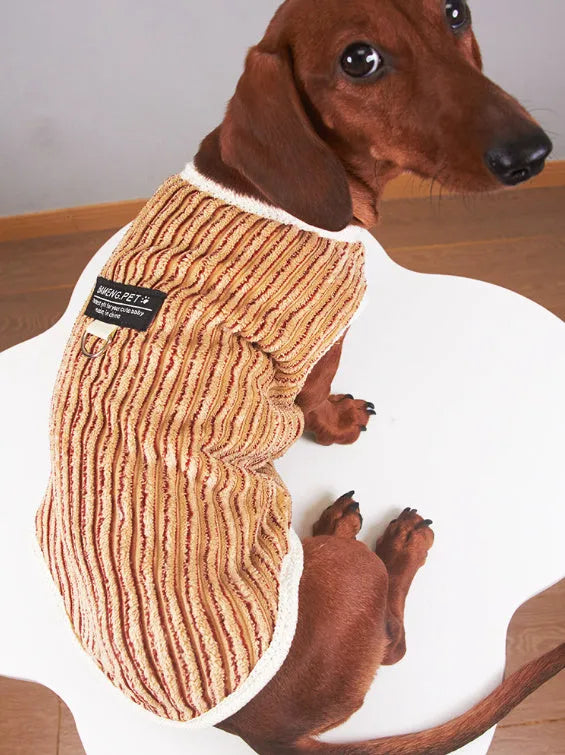 Brown striped dog hoodie for small breeds, sizes M to 2XL, spring autumn pet clothing
