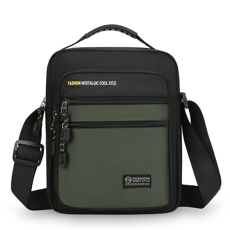 Men's nylon crossbody bag in green colour with urban simplicity style and waterproof feature