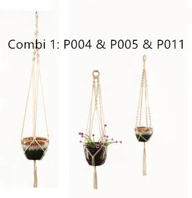 Woven wire plant holder basket with cotton rope wrapping in European village style
