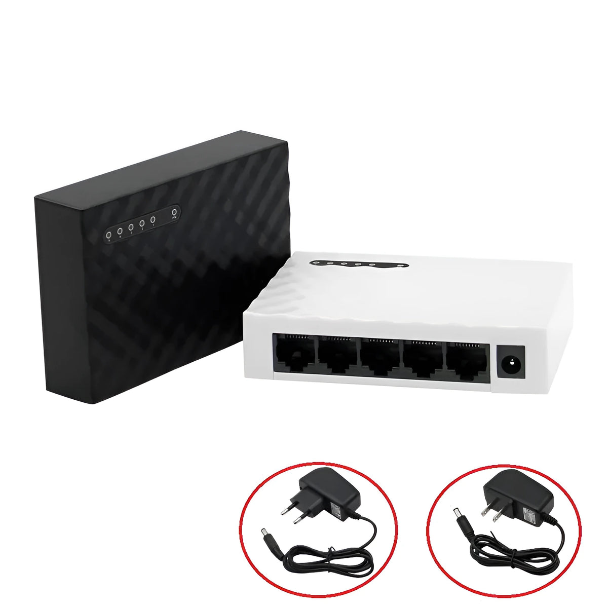 5-port Gigabit Ethernet switch, 1000Mbps network hub, black or white, EU or US plug