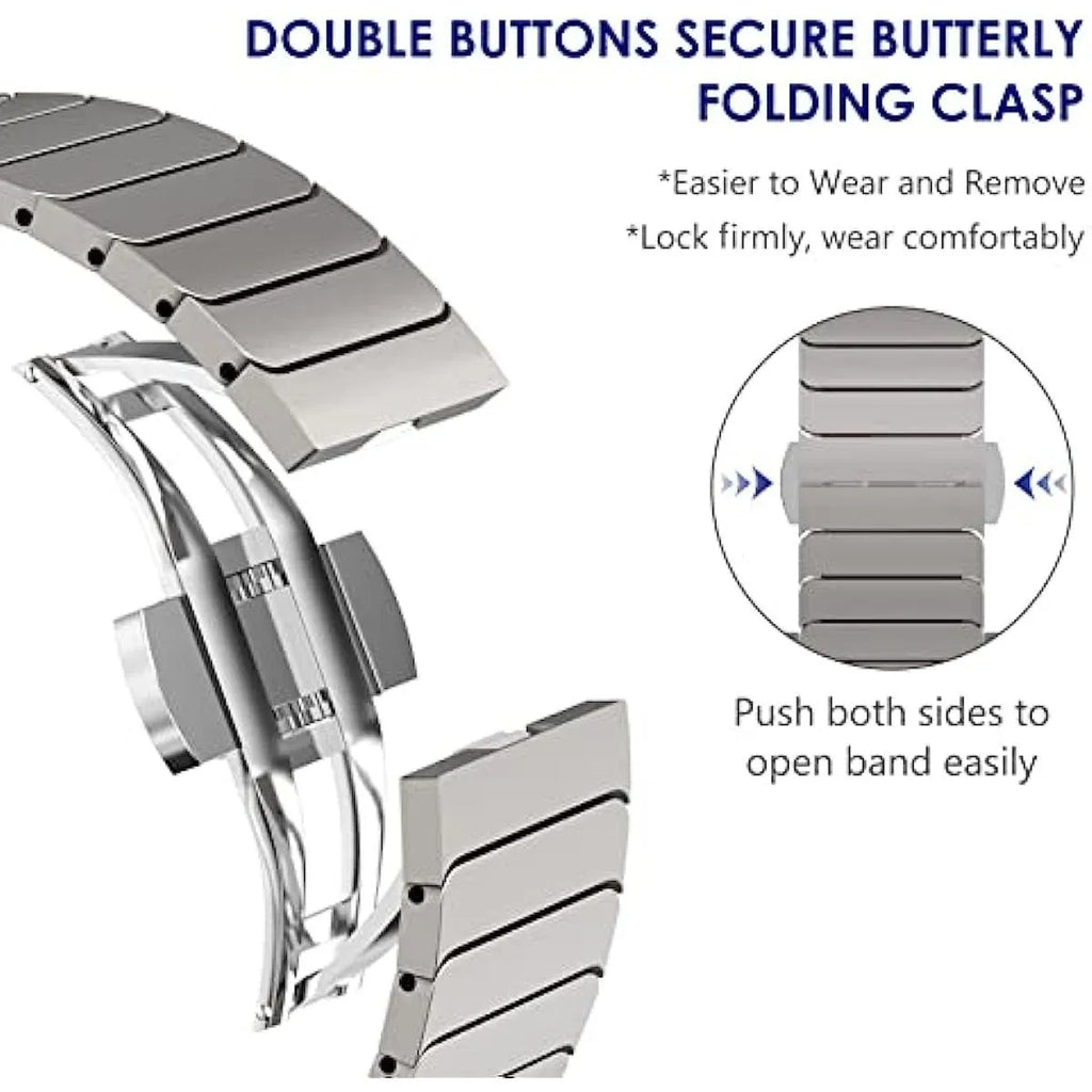 Stainless steel bamboo joint Apple Watch strap with butterfly clasp and one bead detail in seven colours