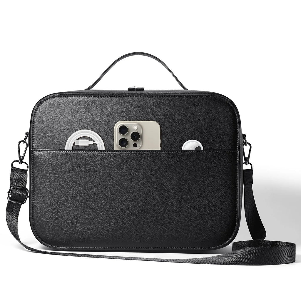 Black MR storage box for Vision Pro head-mounted equipment with superfibre construction showing 32.5×24.5×11.5cm dimensions